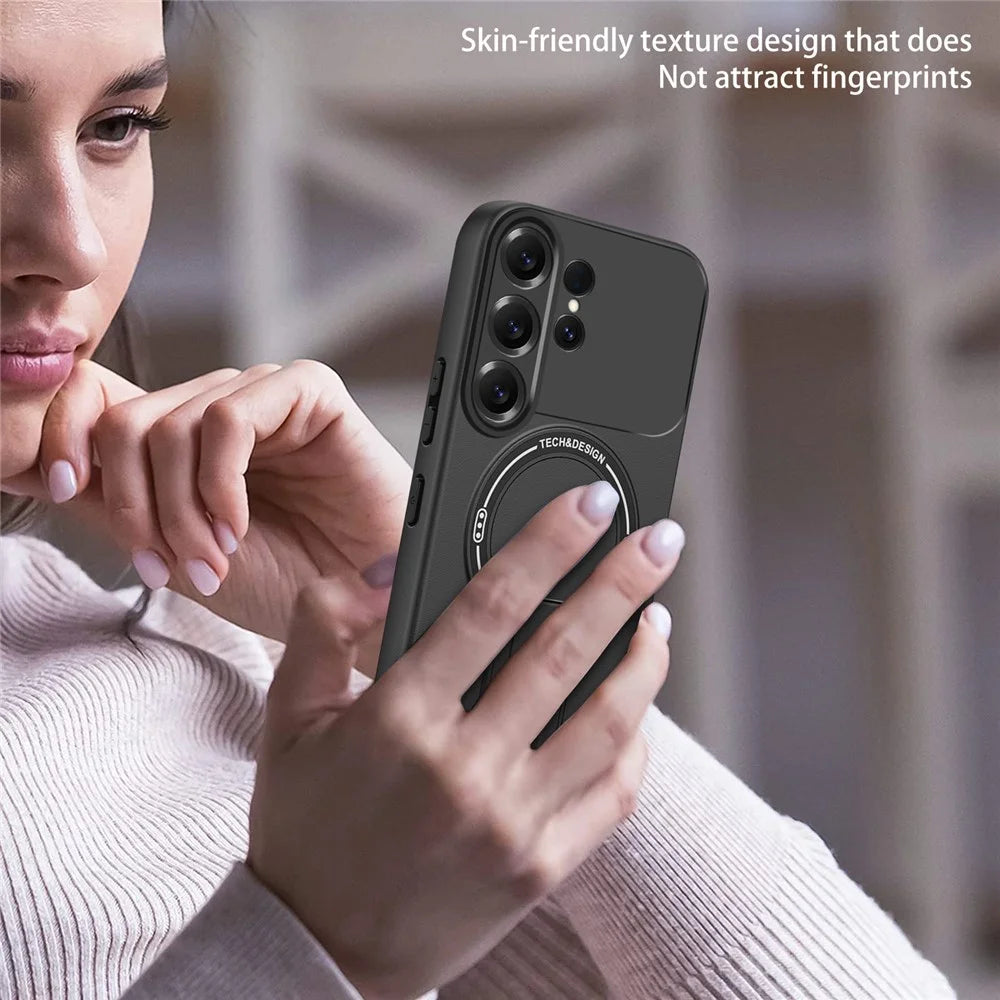 For Samsung Galaxy S26 Ultra Case Skin Touch Kickstand PC + TPU Phone Cover Support Magnetic Car Mount - Black - 7