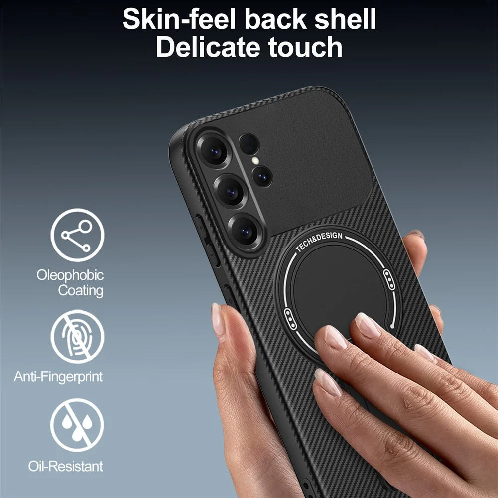 For Samsung Galaxy S26 Ultra Case Carbon Fiber Texture PC + TPU Phone Cover with Kickstand - Black - 2