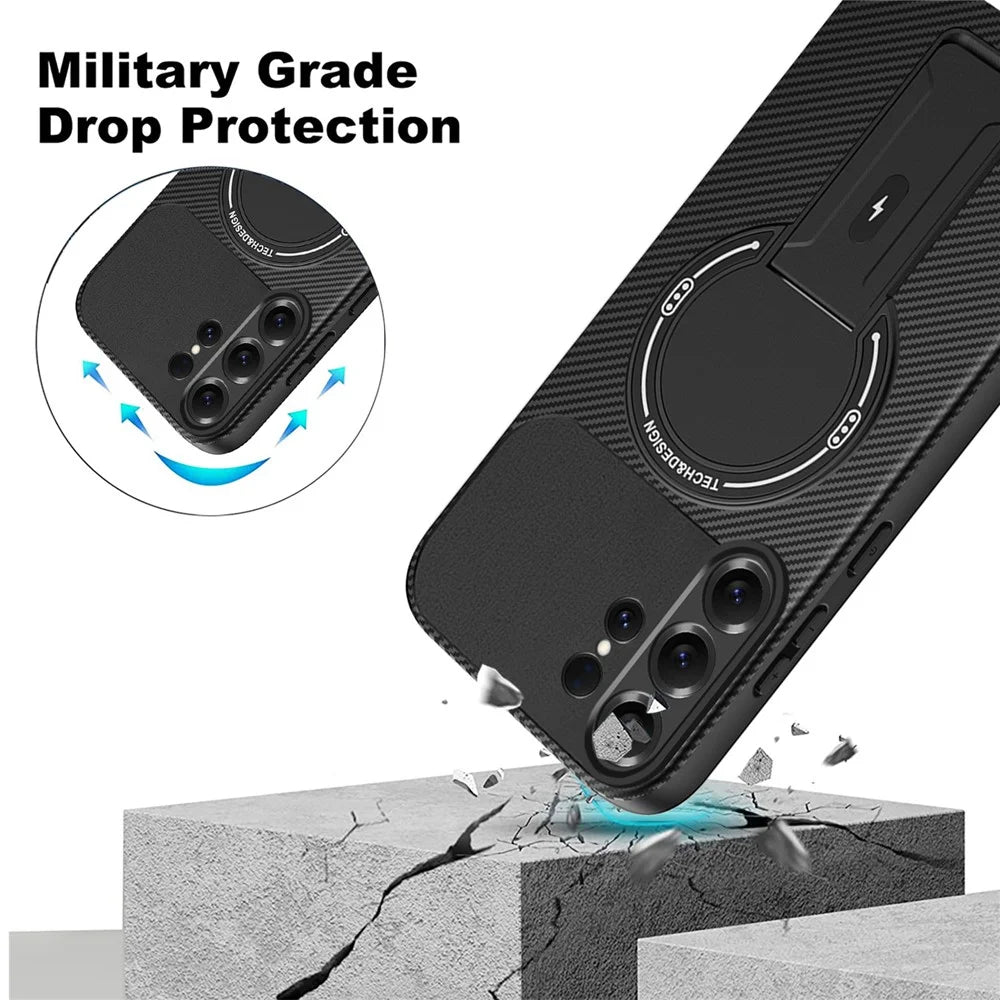 For Samsung Galaxy S26 Ultra Case Carbon Fiber Texture PC + TPU Phone Cover with Kickstand - Black - 3