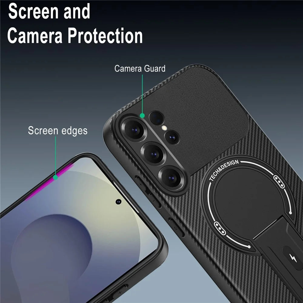For Samsung Galaxy S26 Ultra Case Carbon Fiber Texture PC + TPU Phone Cover with Kickstand - Black - 4