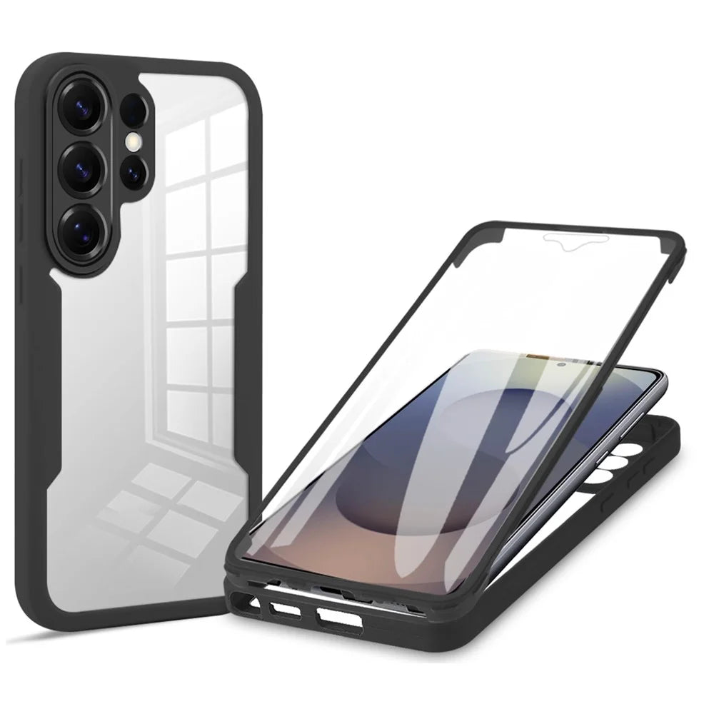 For Samsung Galaxy S26 Ultra Case Acrylic + TPU Clear Phone Cover with PET Screen Film - Black - 1