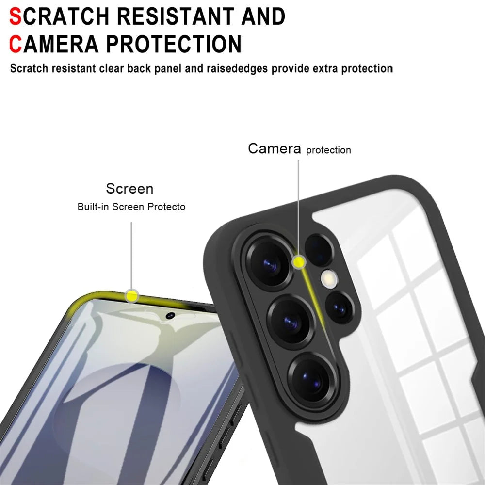 For Samsung Galaxy S26 Ultra Case Acrylic + TPU Clear Phone Cover with PET Screen Film - Black - 6