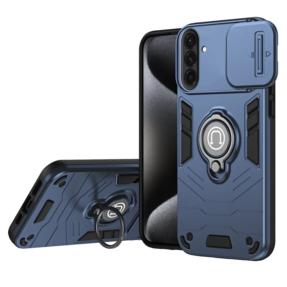 For Samsung Galaxy A37 5G Case Slide Camshield Kickstand PC + TPU Phone Cover - Blue - 1
