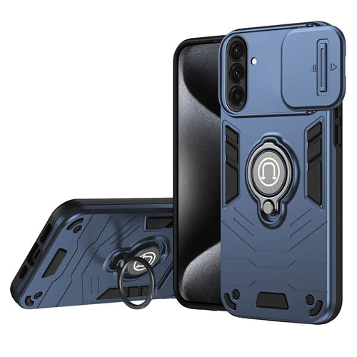 For Samsung Galaxy A37 5G Case Slide Camshield Kickstand PC + TPU Phone Cover - Blue - 1