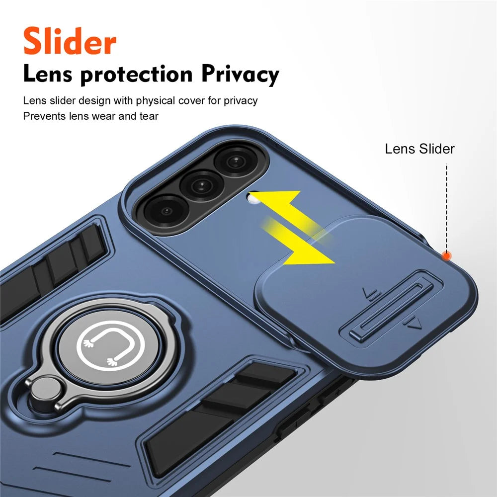 For Samsung Galaxy A37 5G Case Slide Camshield Kickstand PC + TPU Phone Cover - Blue - 2