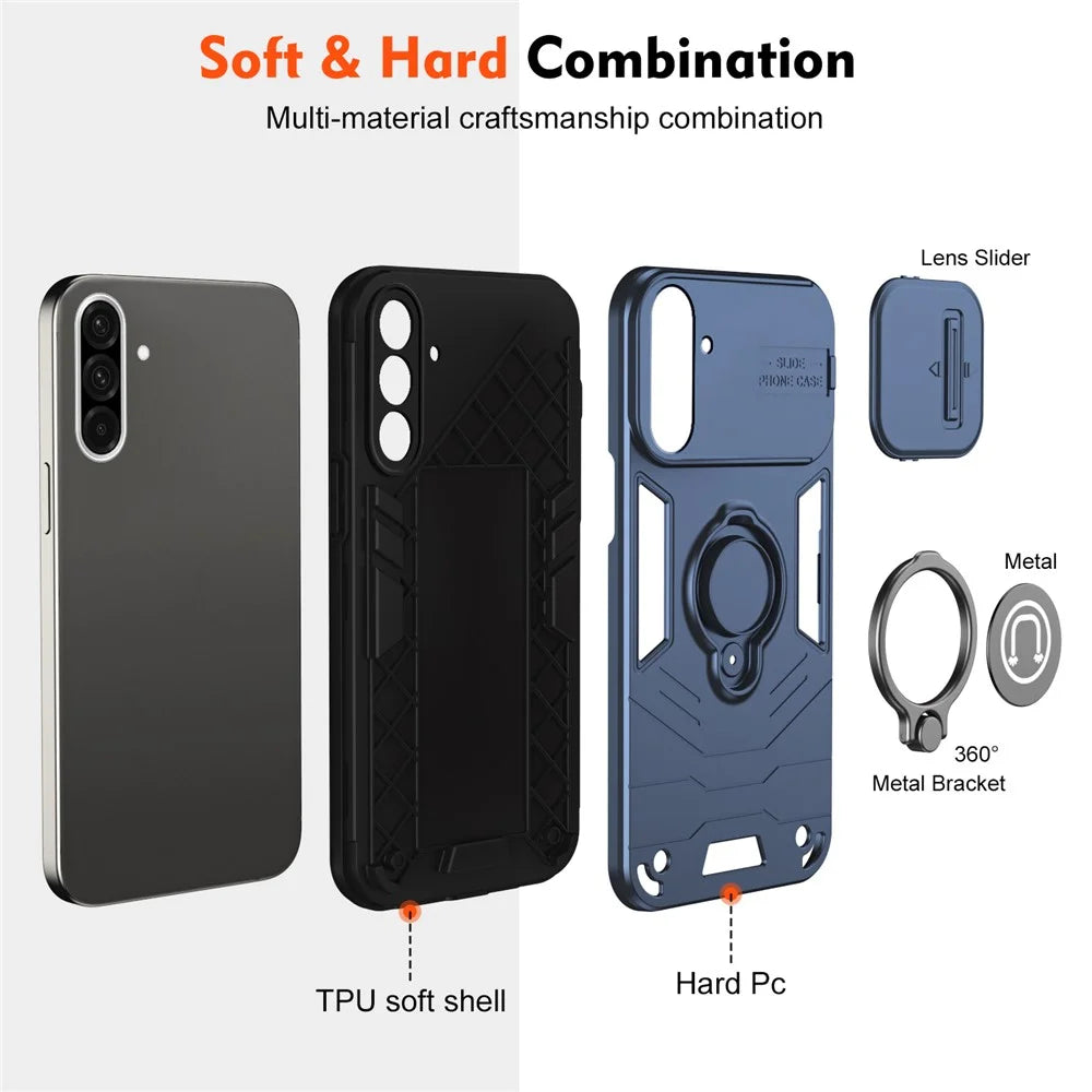 For Samsung Galaxy A37 5G Case Slide Camshield Kickstand PC + TPU Phone Cover - Blue - 6