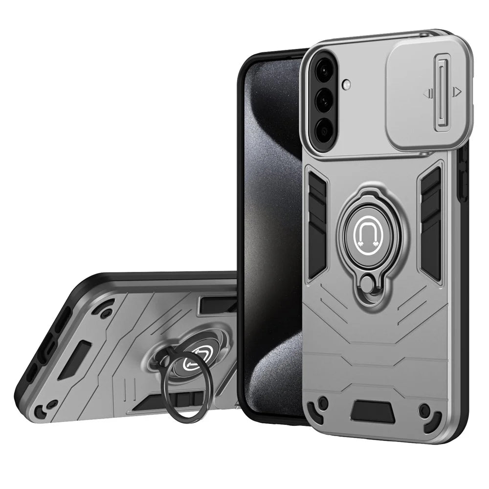 For Samsung Galaxy A57 5G Case Slide Camshield Kickstand PC + TPU Phone Cover - Grey - 1