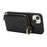 For iPhone 14 Plus Case Ring Holder Zipper Pocket Kickstand Leather Back Phone Cover with Shoulder Strap - Black - 2