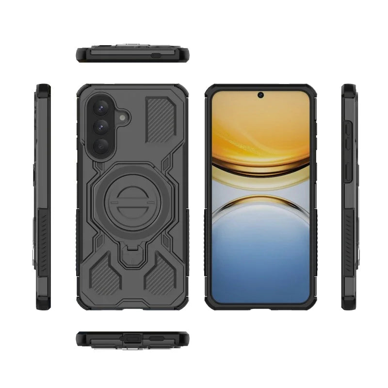 WANLONFENG For Samsung Galaxy A57 5G Case Kickstand with 2Pcs Screen Film  KJ Series PC TPU Phone Cover (Big Lens Hole) - Black - 3