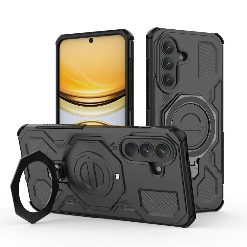 WANLONFENG For Samsung Galaxy A57 5G Case Kickstand with 2Pcs Screen Film  KJ Series PC TPU Phone Cover (Big Lens Hole) - Black - 4