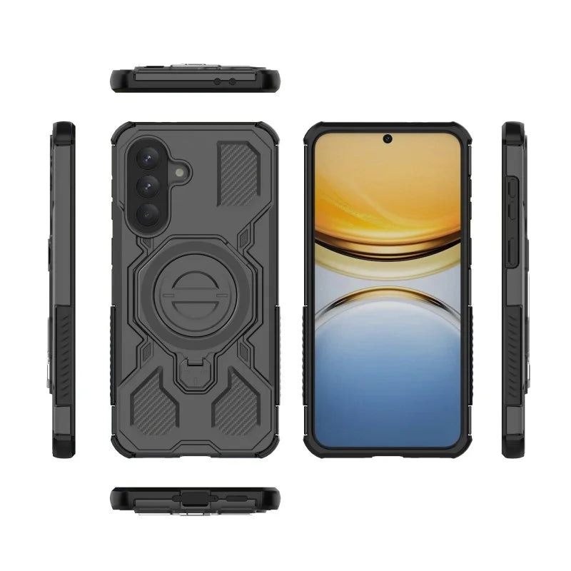 WANLONFENG For Samsung Galaxy A37 5G Case Kickstand with 2Pcs Screen Film  KJ Series PC TPU Phone Cover (Big Lens Hole) - Black - 3