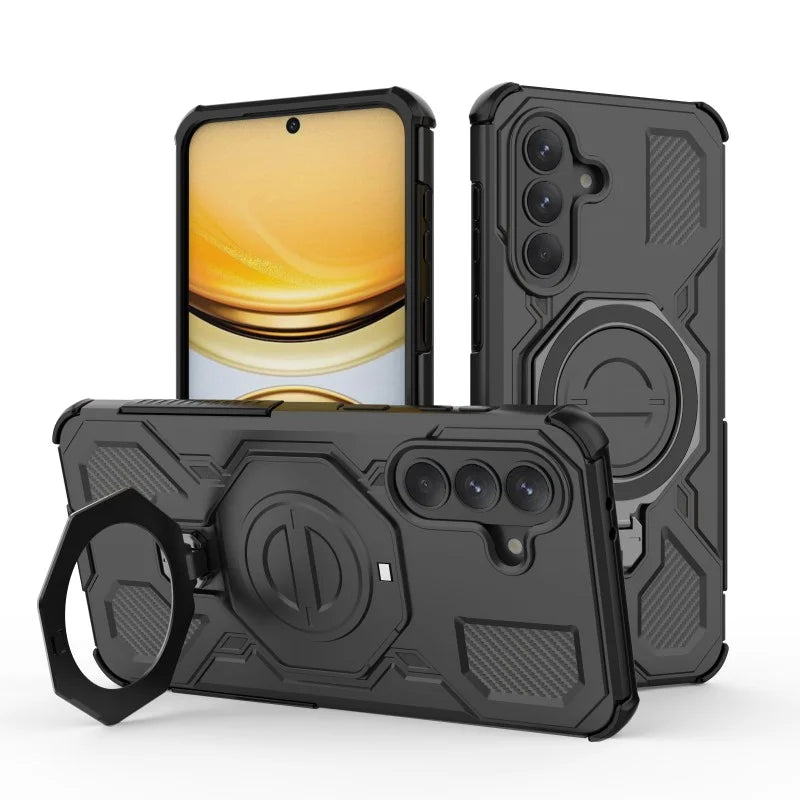 WANLONFENG For Samsung Galaxy A37 5G Case Kickstand with 2Pcs Screen Film  KJ Series PC TPU Phone Cover (Big Lens Hole) - Black - 4