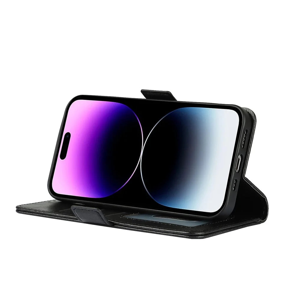 For iPhone 14 Pro Max Anti-scratch Phone Case Retro Wallet Stand Magnetic Clasp Drop Proof Flip Leather Phone Cover with Strap - Black - 3