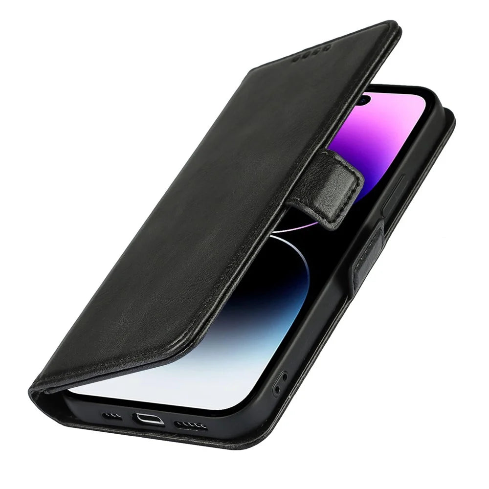 For iPhone 14 Pro Max Anti-scratch Phone Case Retro Wallet Stand Magnetic Clasp Drop Proof Flip Leather Phone Cover with Strap - Black - 5