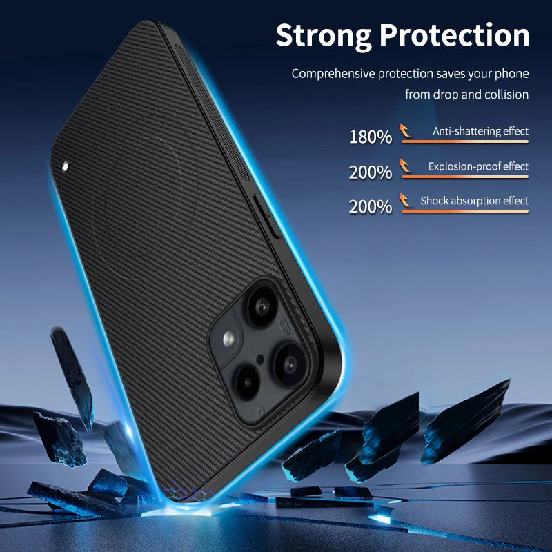 WANLONFENG For Nothing Phone (3a) Lite 5G  TQ Series Magnetic Case Carbon Fiber Texture PC TPU Phone Cover (Big Lens Hole) - Black - 2