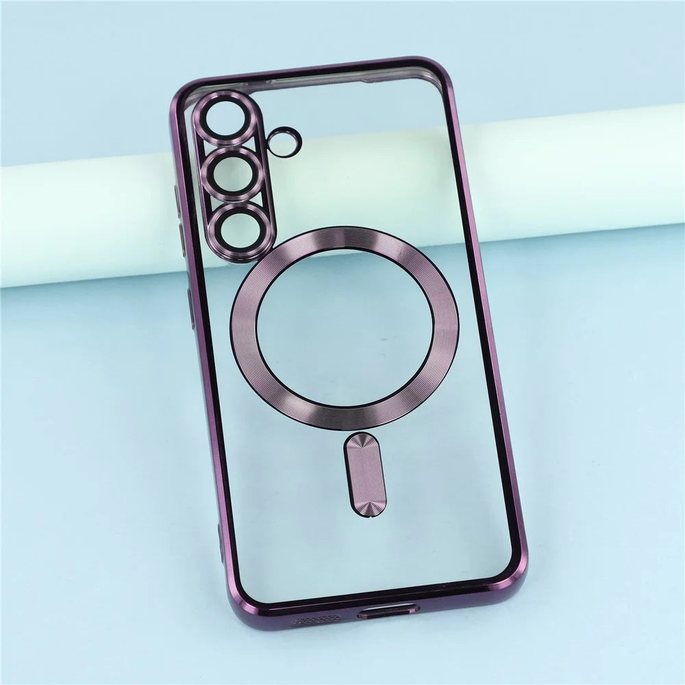 For Samsung Galaxy S26+ Magnetic Case CD Veins Glass Lens Guard TPU Phone Back Cover - Purple - 6