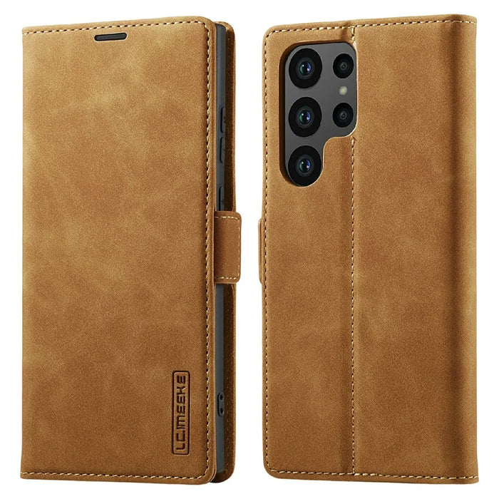 LC.IMEEKE For Samsung Galaxy S26 Ultra Case Wallet Microfiber Leather Phone Cover - Brown - 1