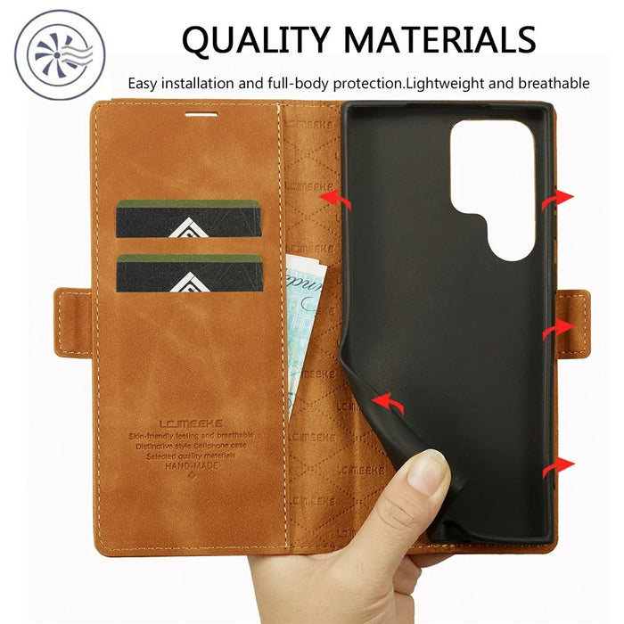 LC.IMEEKE For Samsung Galaxy S26 Ultra Case Wallet Microfiber Leather Phone Cover - Brown - 7