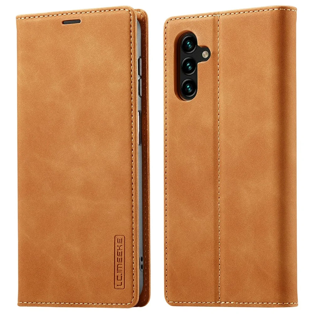 LC.IMEEKE For Samsung Galaxy A37 5G Case Wallet Microfiber Leather Phone Cover - Brown - 1