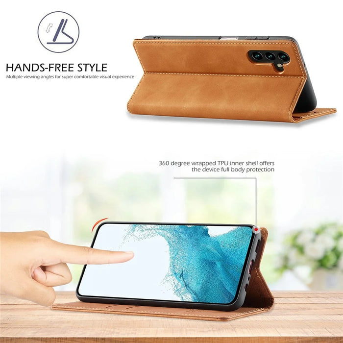 LC.IMEEKE For Samsung Galaxy A37 5G Case Wallet Microfiber Leather Phone Cover - Brown - 5