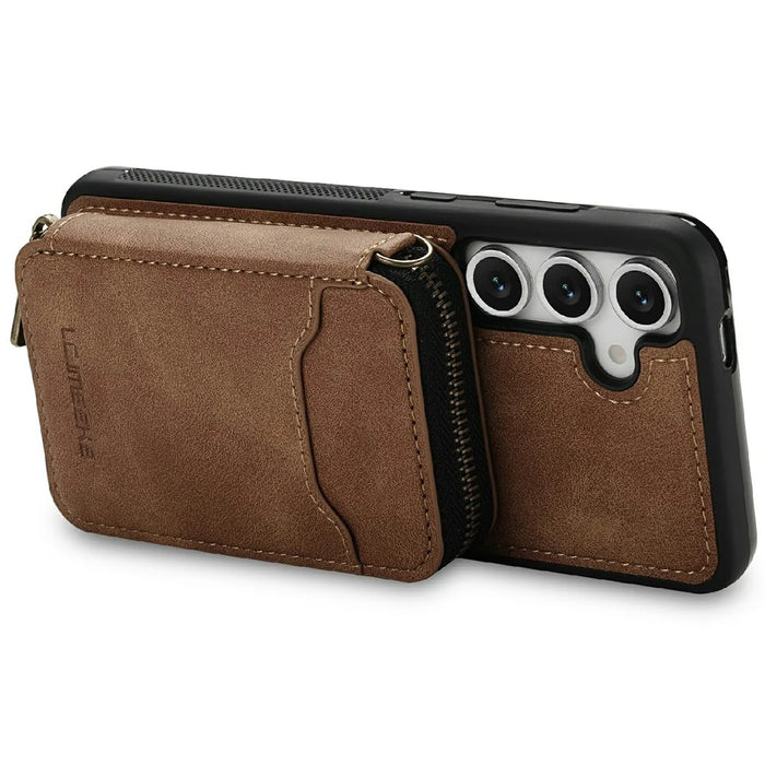 LC.IMEEKE L6 For Samsung Galaxy S26+ Magnetic Case Detachable Zipper Wallet Leather Coated PC + TPU Phone Cover - Brown - 2