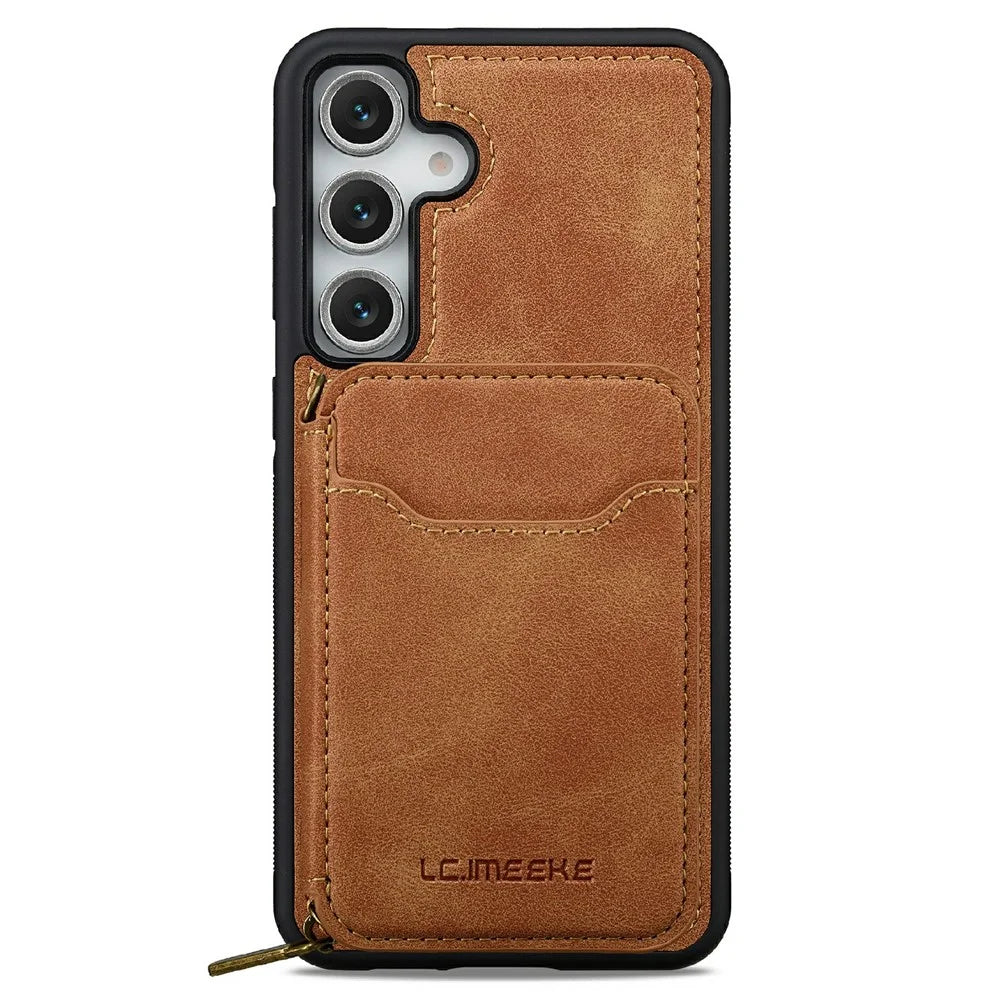 LC.IMEEKE L6 For Samsung Galaxy S26+ Magnetic Case Detachable Zipper Wallet Leather Coated PC + TPU Phone Cover - Brown - 3