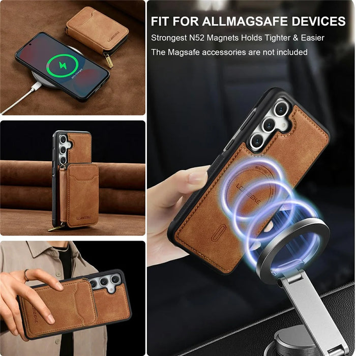 LC.IMEEKE L6 For Samsung Galaxy S26+ Magnetic Case Detachable Zipper Wallet Leather Coated PC + TPU Phone Cover - Brown - 5