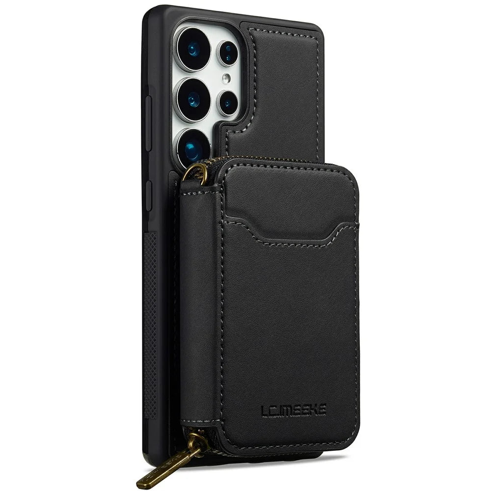 LC.IMEEKE L6 For Samsung Galaxy S26 Ultra Magnetic Case Detachable Zipper Wallet Leather Coated PC + TPU Phone Cover - Black - 3