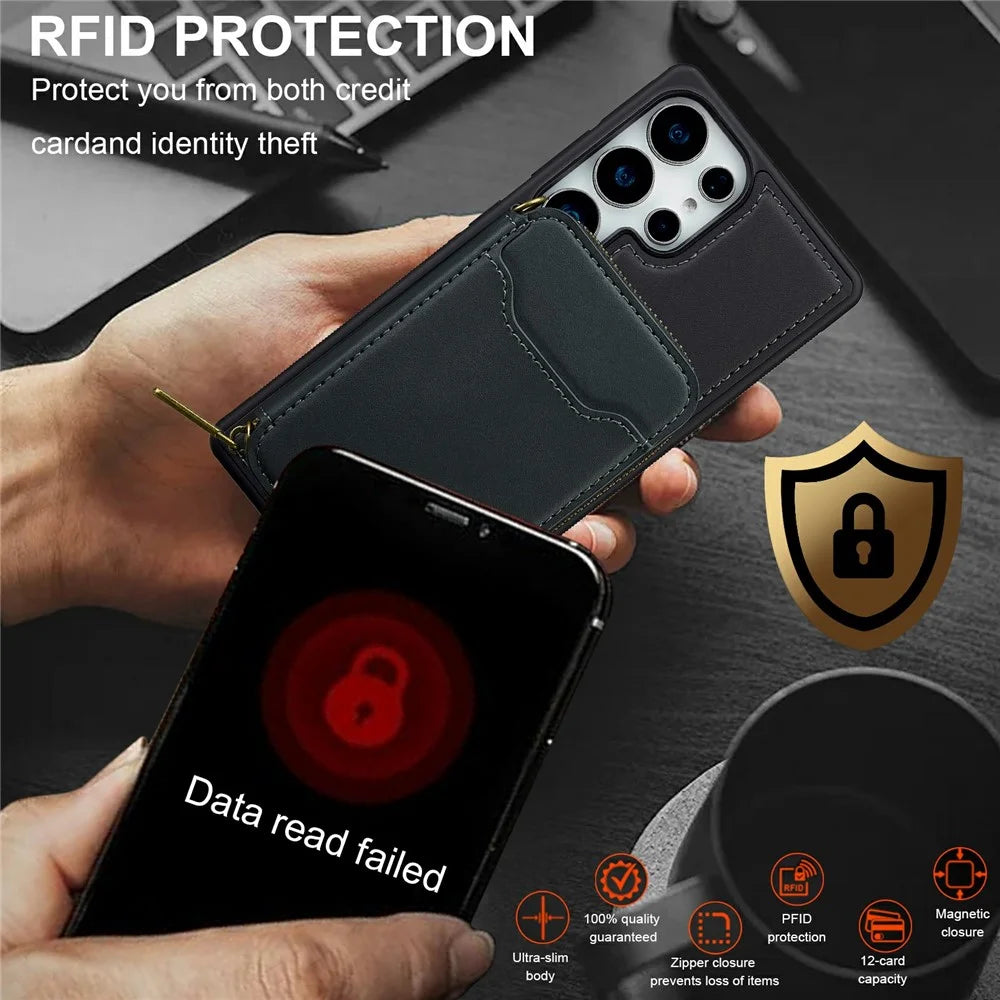 LC.IMEEKE L6 For Samsung Galaxy S26 Ultra Magnetic Case Detachable Zipper Wallet Leather Coated PC + TPU Phone Cover - Black - 7