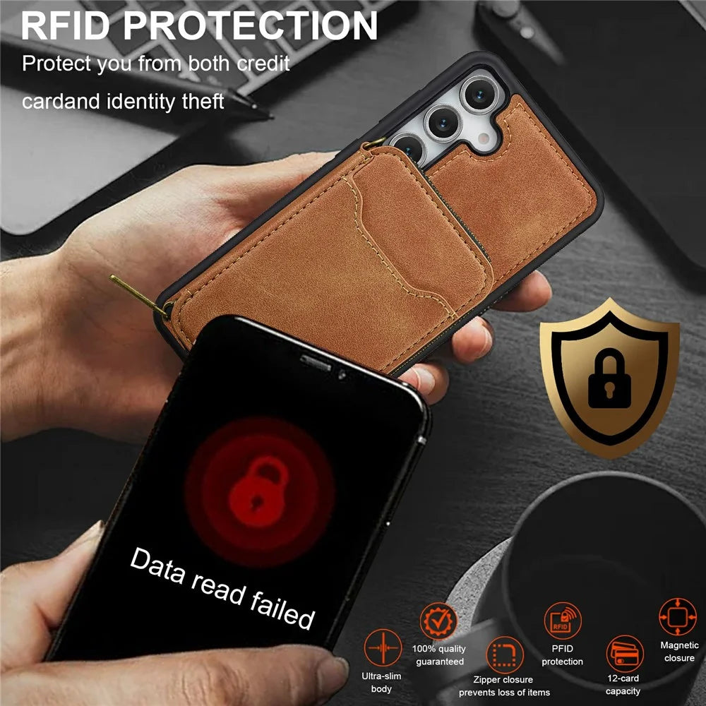 LC.IMEEKE L6 For Samsung Galaxy A57 5G Magnetic Case Detachable Zipper Wallet Leather Coated PC + TPU Phone Cover - Brown - 7