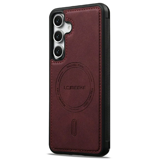 LC.IMEEKE L6 For Samsung Galaxy S26 Magnetic Case PU Leather Coated PC TPU Phone Cover - Red - 2