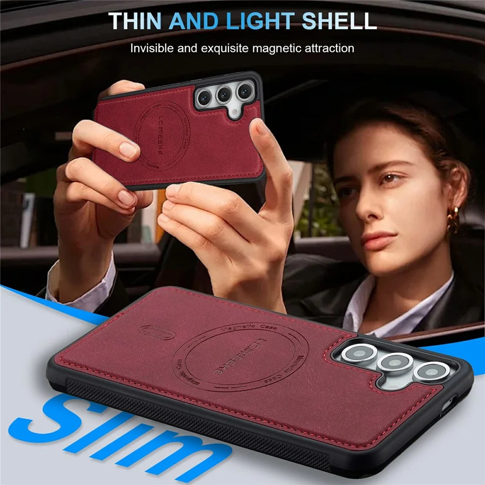 LC.IMEEKE L6 For Samsung Galaxy S26 Magnetic Case PU Leather Coated PC TPU Phone Cover - Red - 6