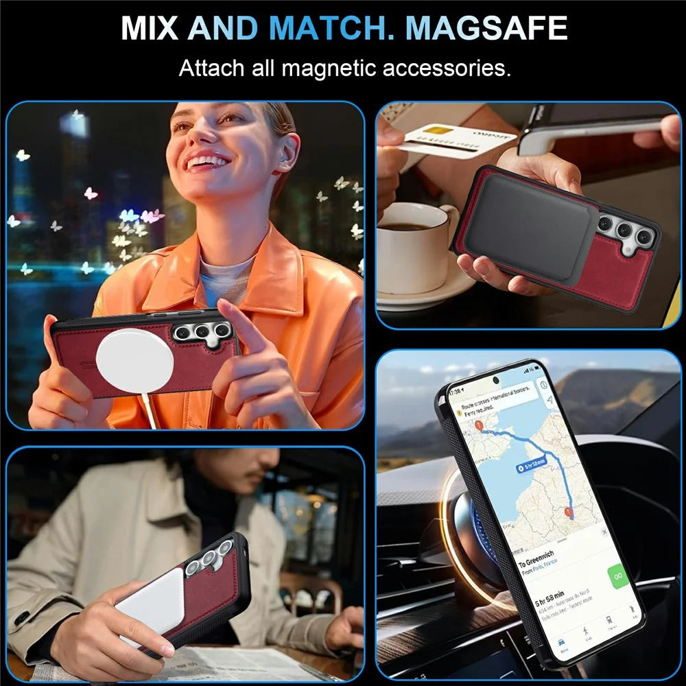 LC.IMEEKE L6 For Samsung Galaxy S26 Magnetic Case PU Leather Coated PC TPU Phone Cover - Red - 7