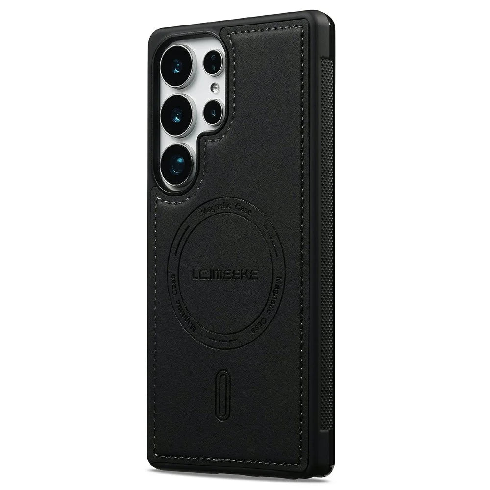 LC.IMEEKE L6 For Samsung Galaxy S26 Ultra Magnetic Case PU Leather Coated PC TPU Phone Cover - Black - 2