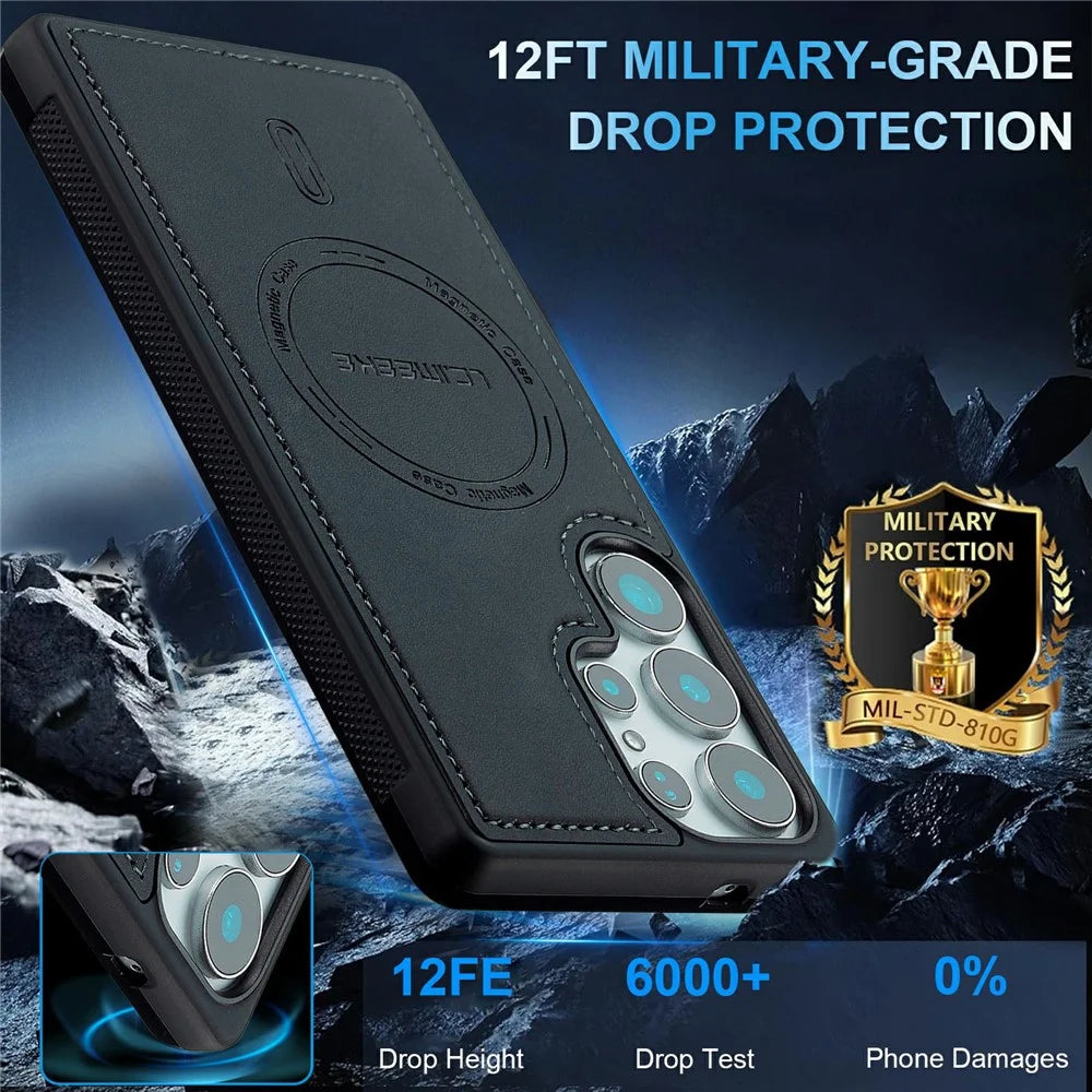 LC.IMEEKE L6 For Samsung Galaxy S26 Ultra Magnetic Case PU Leather Coated PC TPU Phone Cover - Black - 4