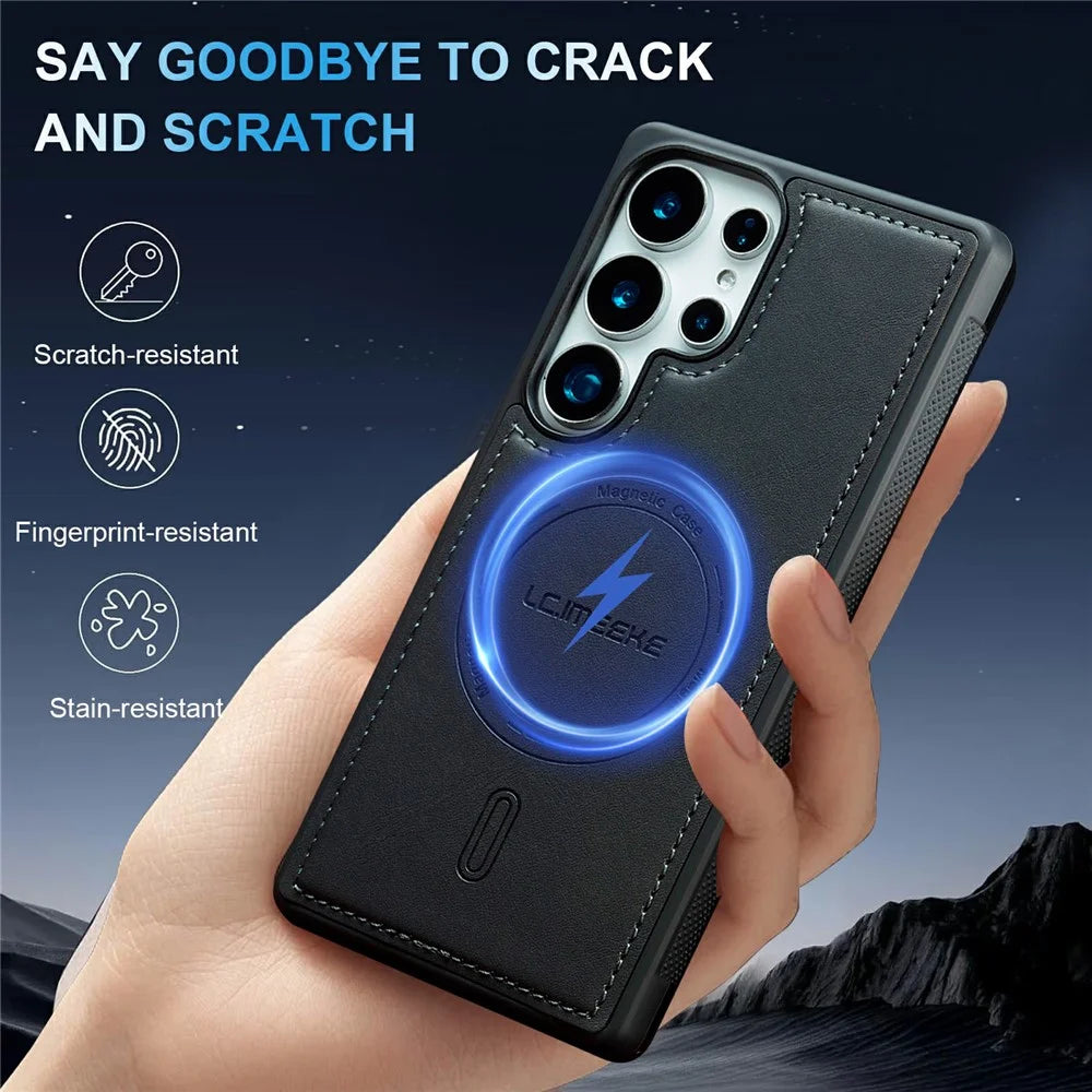LC.IMEEKE L6 For Samsung Galaxy S26 Ultra Magnetic Case PU Leather Coated PC TPU Phone Cover - Black - 5
