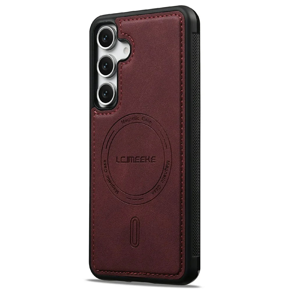 LC.IMEEKE L6 For Samsung Galaxy A57 5G Magnetic Case PU Leather Coated PC TPU Phone Cover - Red - 2