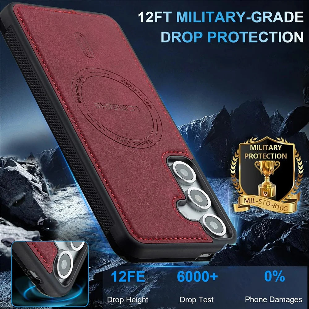 LC.IMEEKE L6 For Samsung Galaxy A57 5G Magnetic Case PU Leather Coated PC TPU Phone Cover - Red - 4