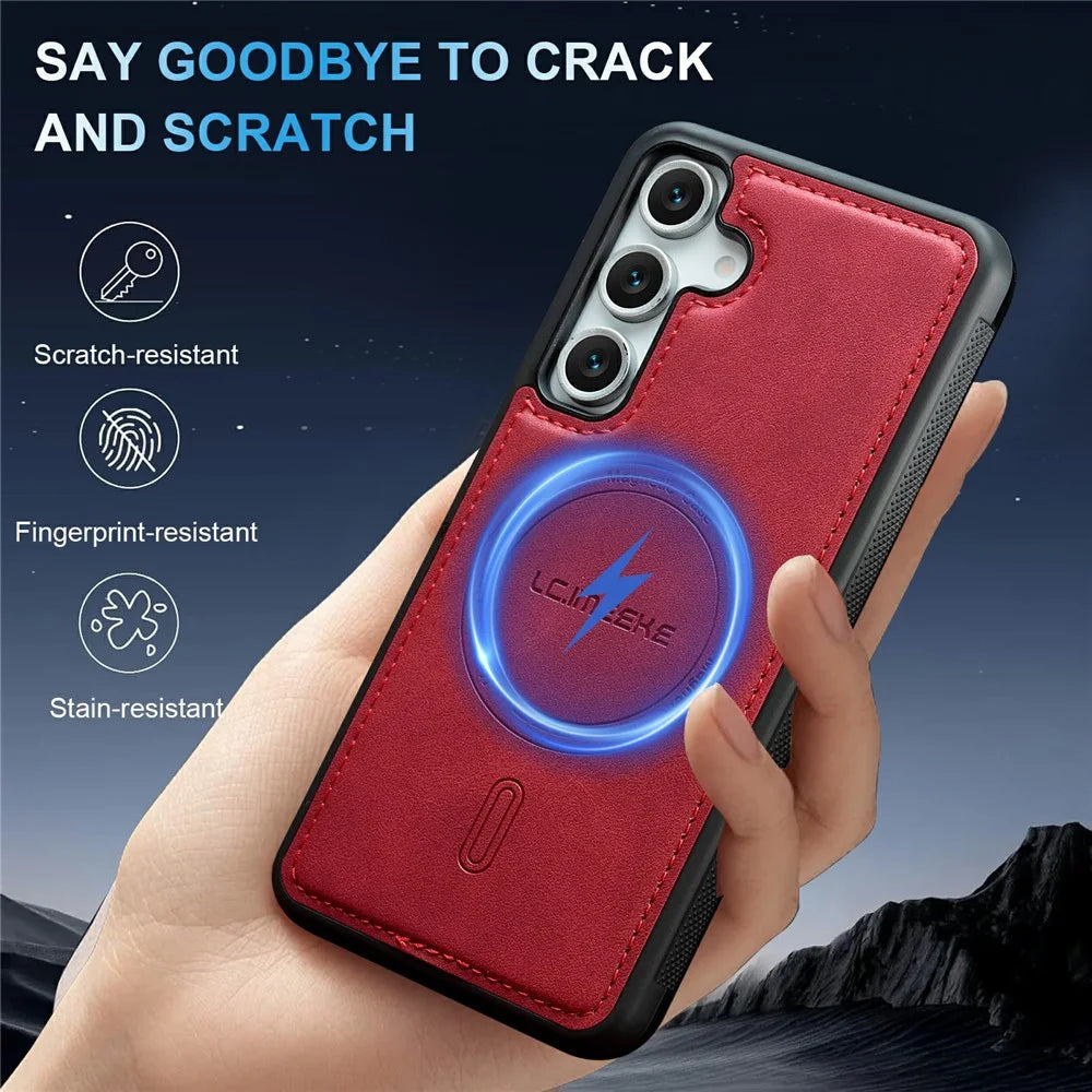 LC.IMEEKE L6 For Samsung Galaxy A37 5G Magnetic Case PU Leather Coated PC TPU Phone Cover - Red - 5