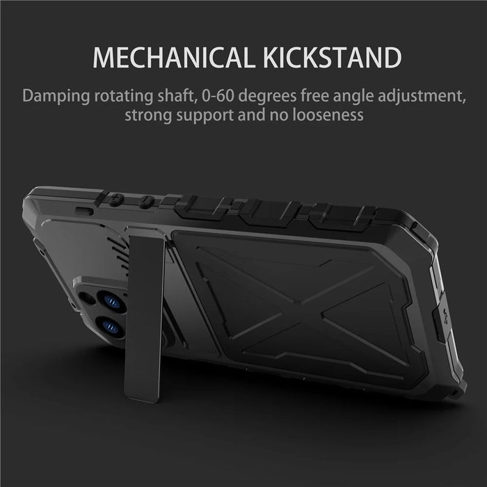 R-JUST Anti-drop Phone Case For iPhone 14 Pro Max, Silicone + Metal Scratch-resistant Cell Phone Cover Kickstand - Black - 6