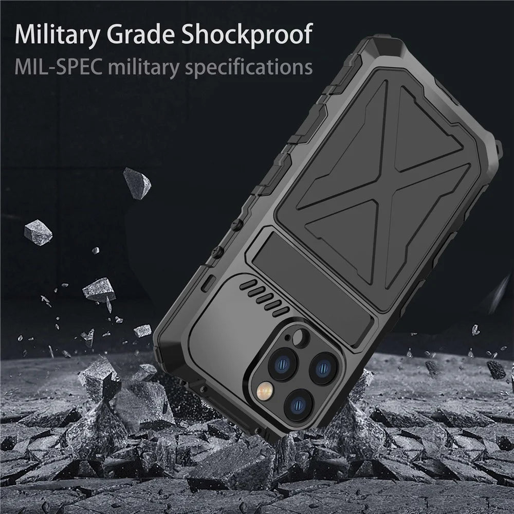R-JUST Anti-drop Phone Case For iPhone 14 Pro Max, Silicone + Metal Scratch-resistant Cell Phone Cover Kickstand - Black - 7