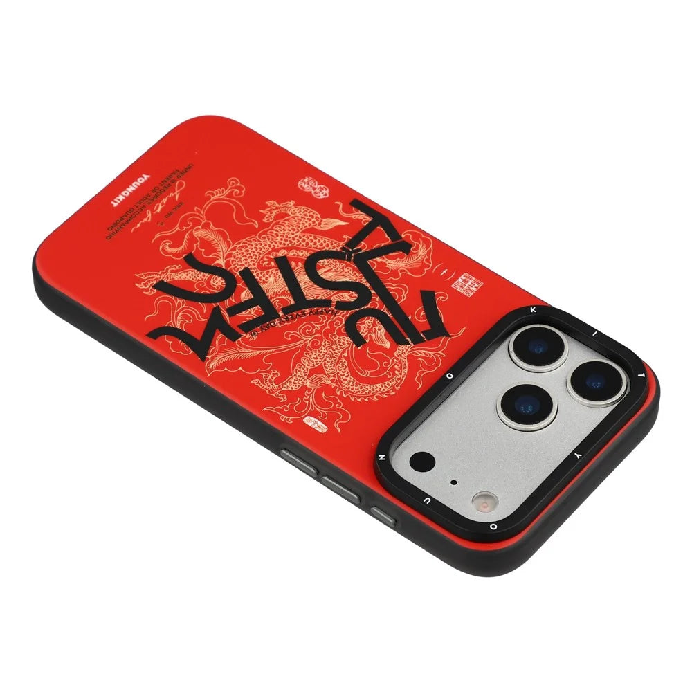 YOUNGKIT Loong Horse Spirit Series For iPhone 17 Pro Magnetic Case Skin Touch TPU PC Phone Cover - Red - 5