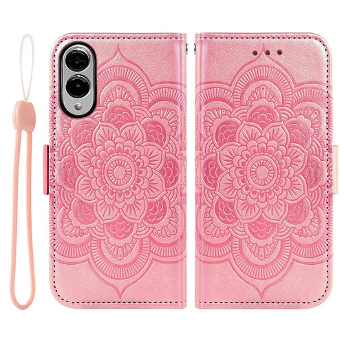 For Samsung Galaxy S25 Edge Case Peony Imprinted  TPU PU Leather Wallet Phone Cover with Wrist Strap - Rose Gold - 1