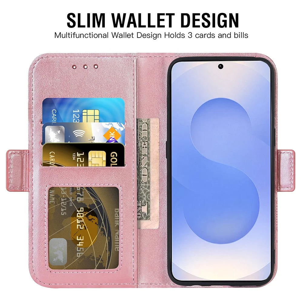 For Samsung Galaxy S25 Edge Case Peony Imprinted  TPU PU Leather Wallet Phone Cover with Wrist Strap - Rose Gold - 2