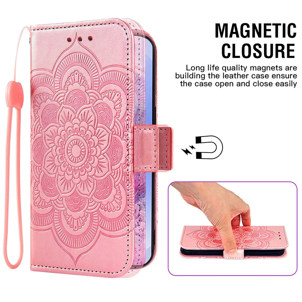 For Samsung Galaxy S25 Edge Case Peony Imprinted  TPU PU Leather Wallet Phone Cover with Wrist Strap - Rose Gold - 4