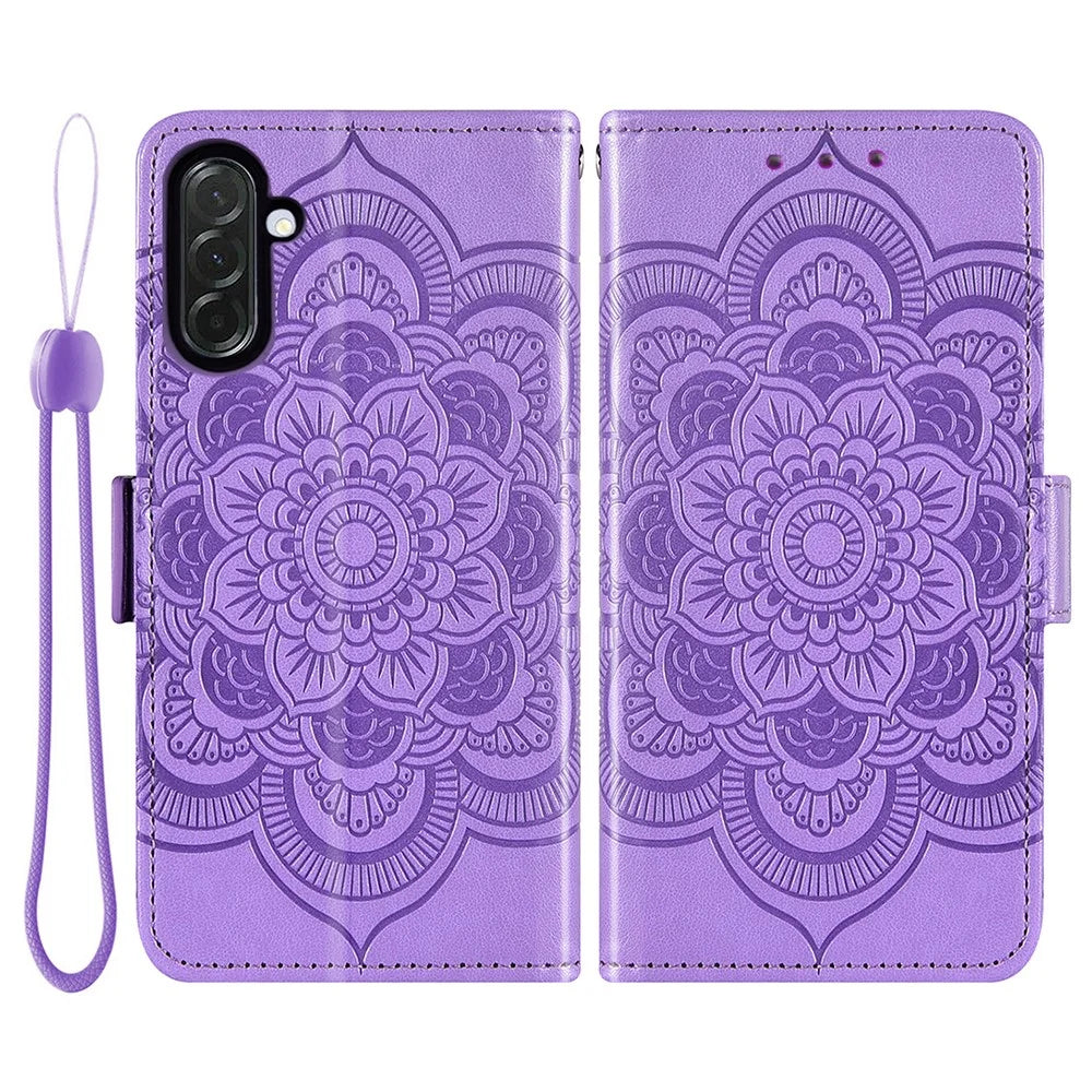 For Samsung Galaxy A56 5G Case Peony Imprinted  TPU PU Leather Wallet Phone Cover with Wrist Strap - Purple - 1