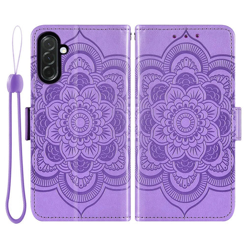 For Samsung Galaxy A56 5G Case Peony Imprinted  TPU PU Leather Wallet Phone Cover with Wrist Strap - Purple - 1
