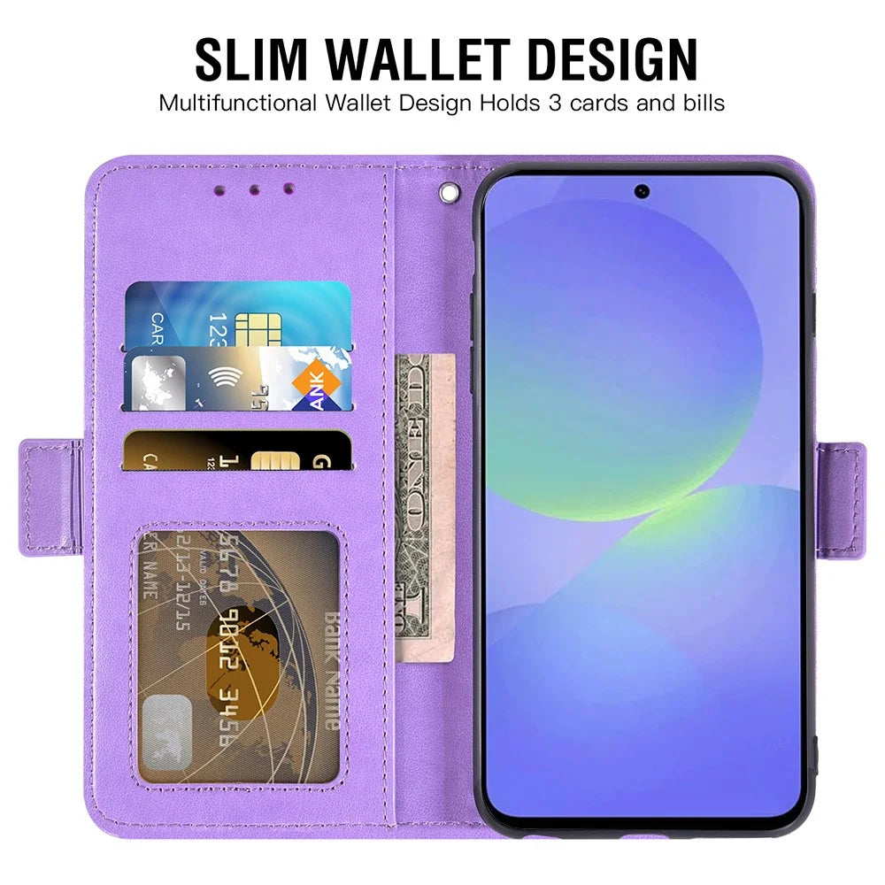 For Samsung Galaxy A56 5G Case Peony Imprinted  TPU PU Leather Wallet Phone Cover with Wrist Strap - Purple - 2
