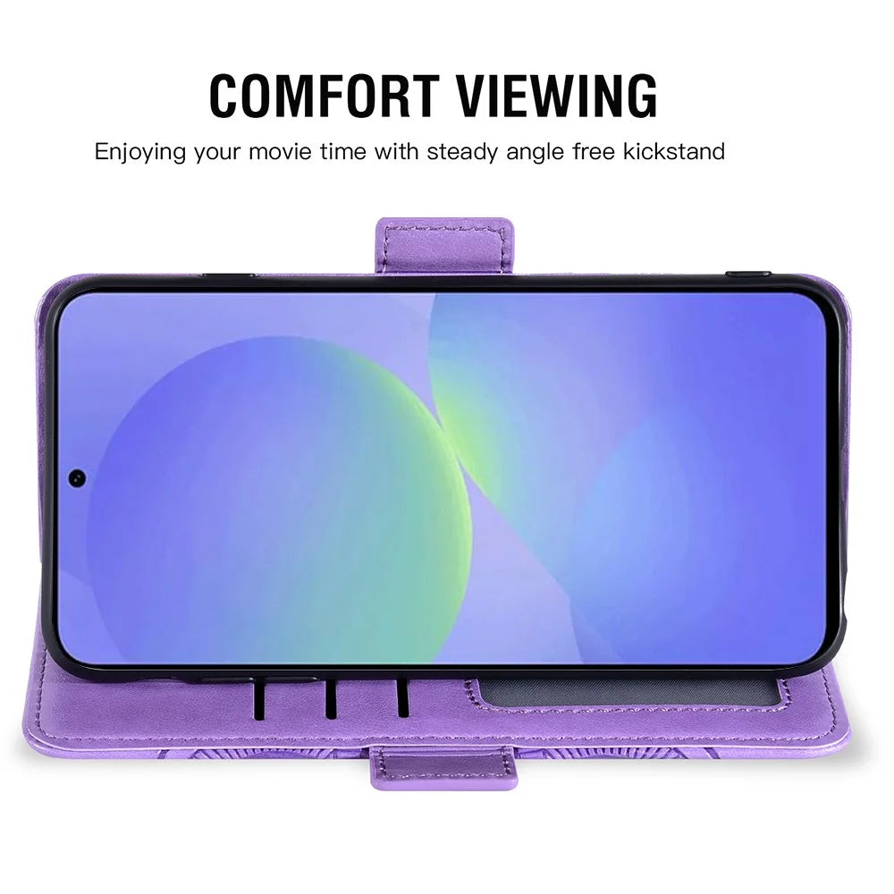 For Samsung Galaxy A56 5G Case Peony Imprinted  TPU PU Leather Wallet Phone Cover with Wrist Strap - Purple - 3