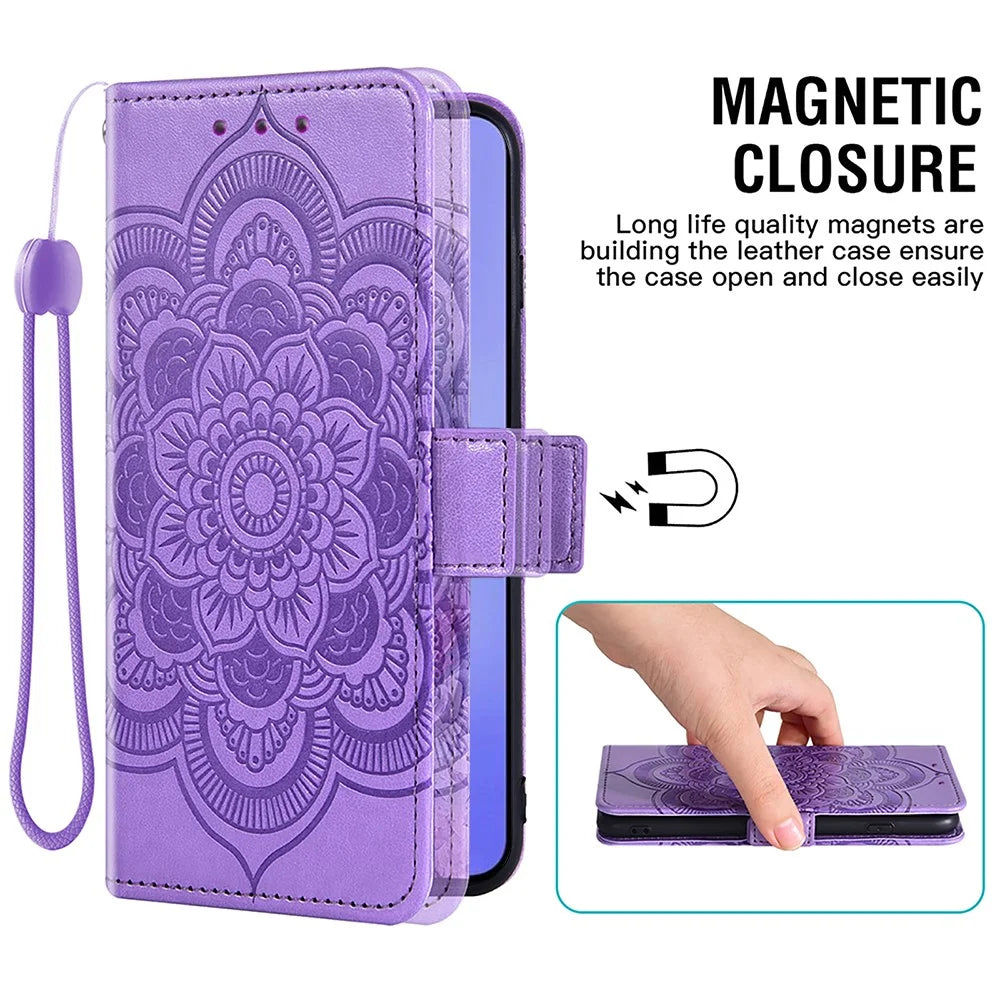 For Samsung Galaxy A56 5G Case Peony Imprinted  TPU PU Leather Wallet Phone Cover with Wrist Strap - Purple - 4